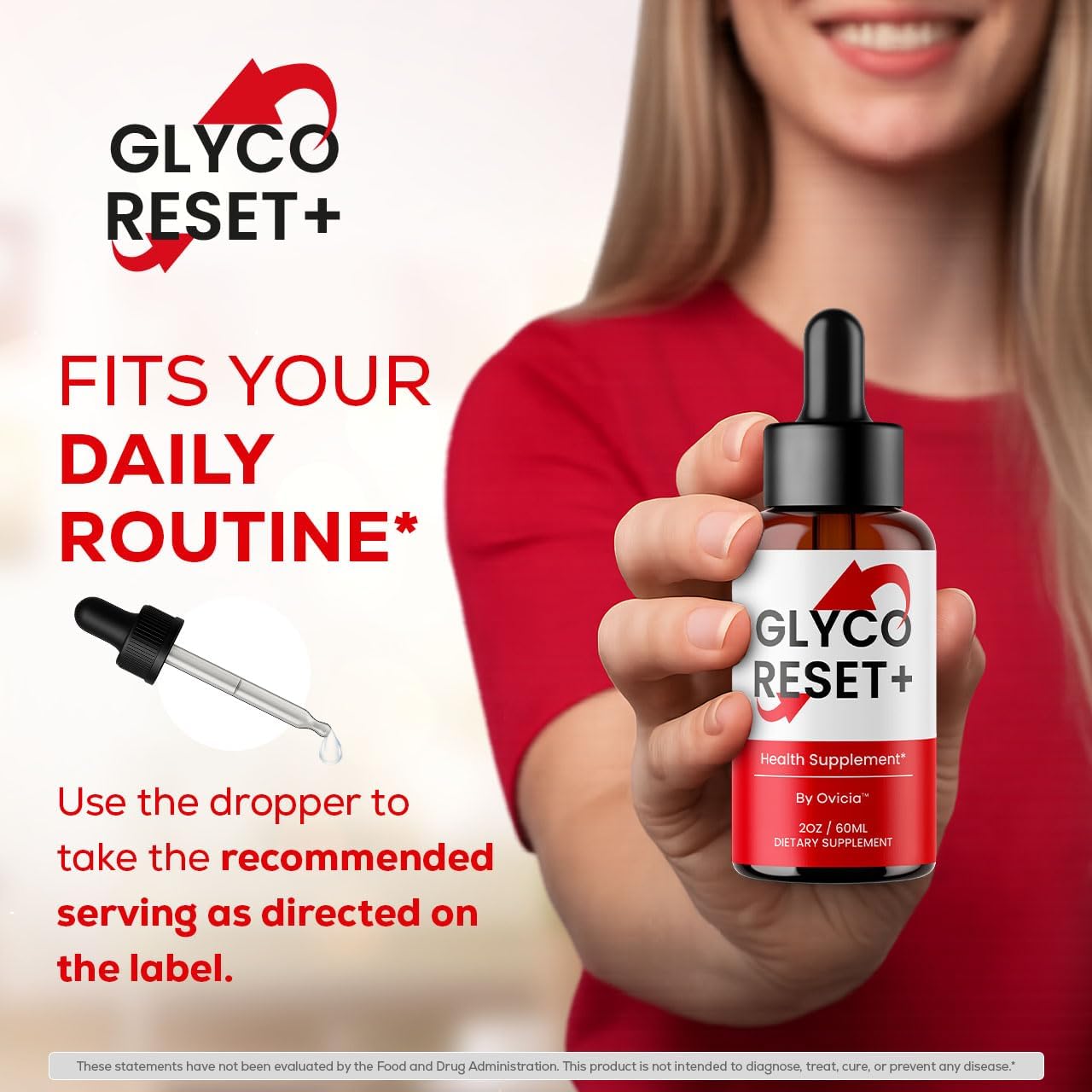 Woman holding Glyco Reset+ bottle
